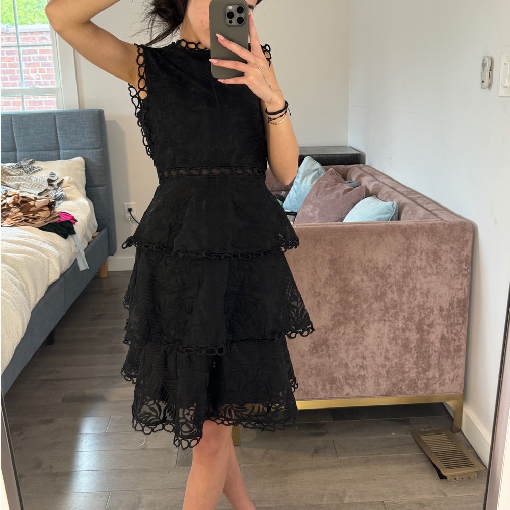 Brand is ICONIC black detailed layered dress